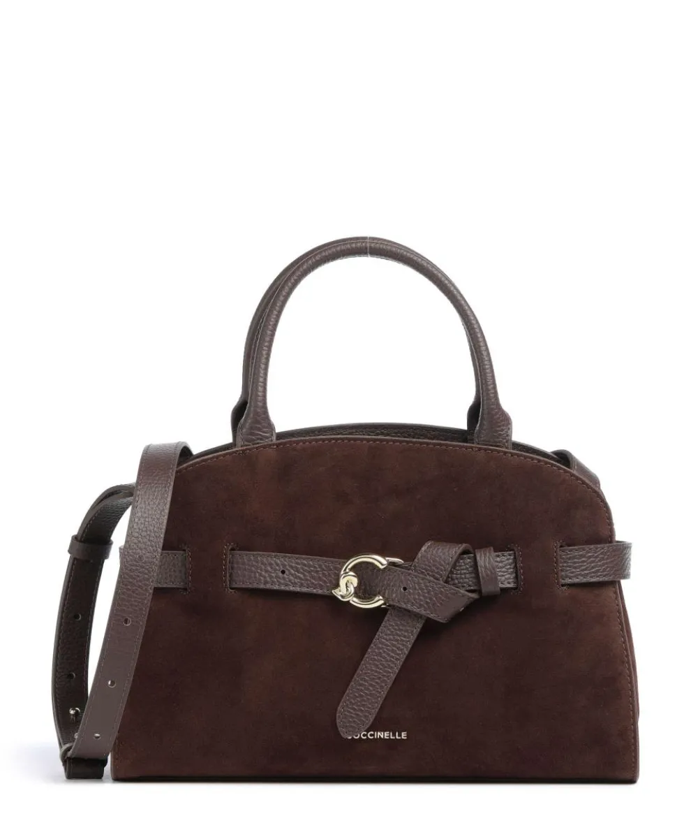 Sabine Suede Handbag brushed cow leather dark brown