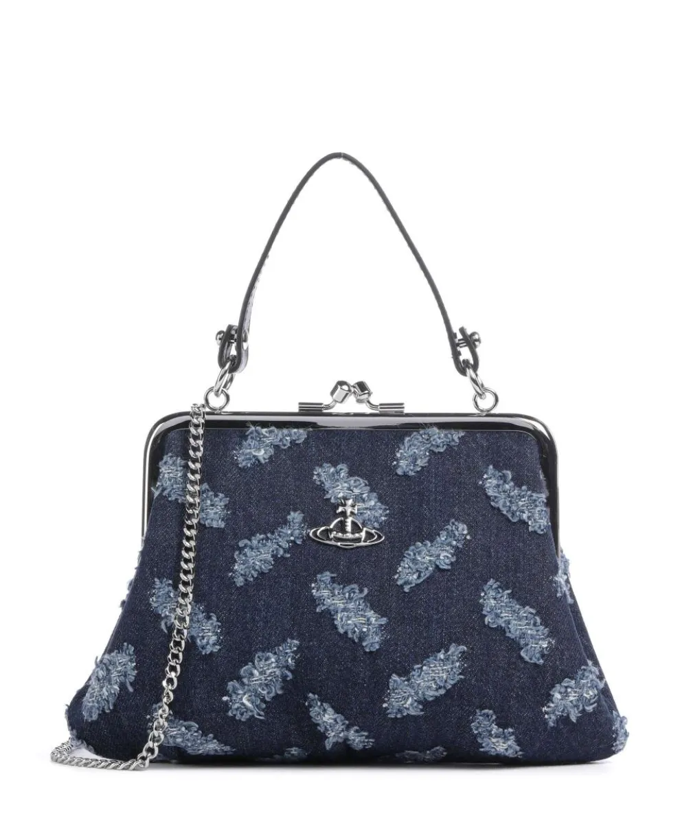 Granny Frame Ripped Denim Crossbody bag cotton dark blue