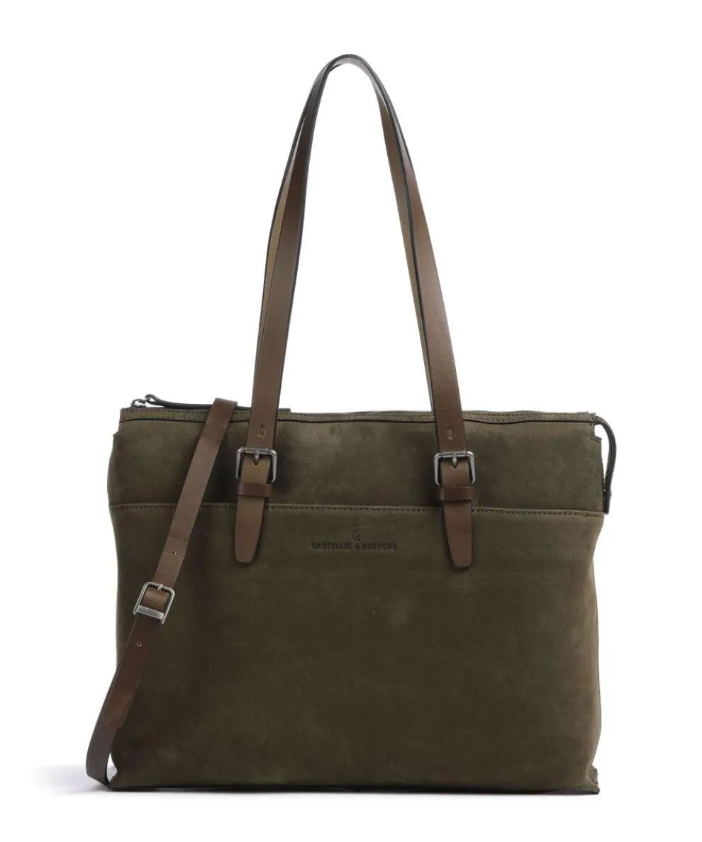 Tote bag 15″ brushed cow leather olive-green