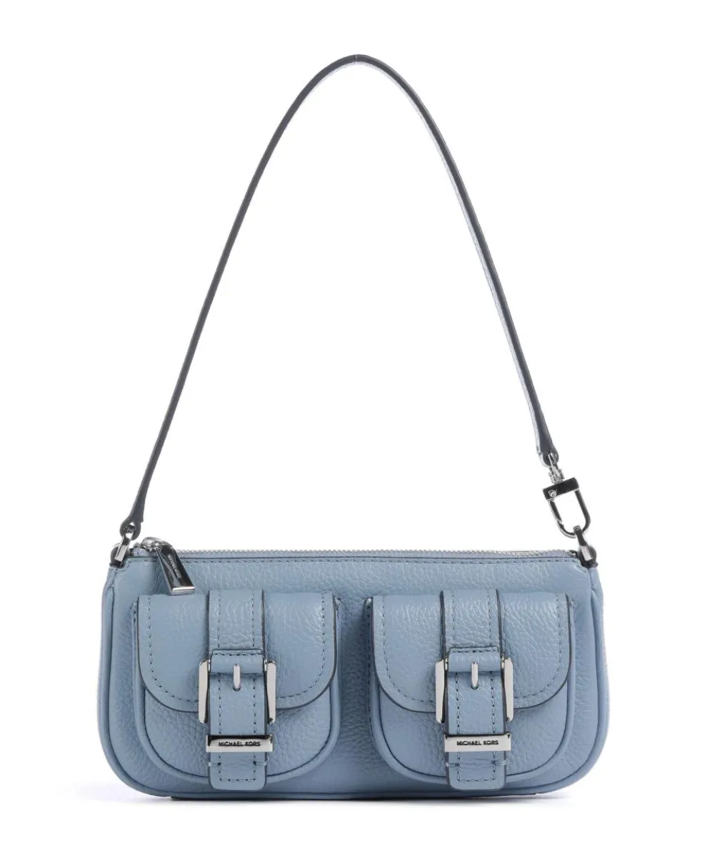 Zoe Small Shoulder bag grained cow leather blue-grey