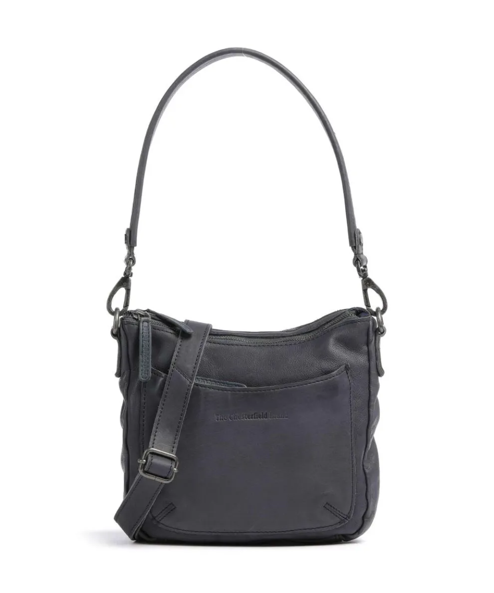Washed Waxed Cow Caroline Shoulder bag grained cow leather blue-grey