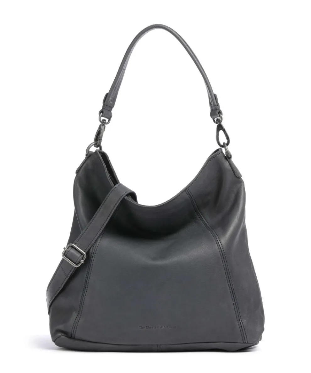 Washed Waxed Cow Sintra Hobo bag grained cow leather grey-blue
