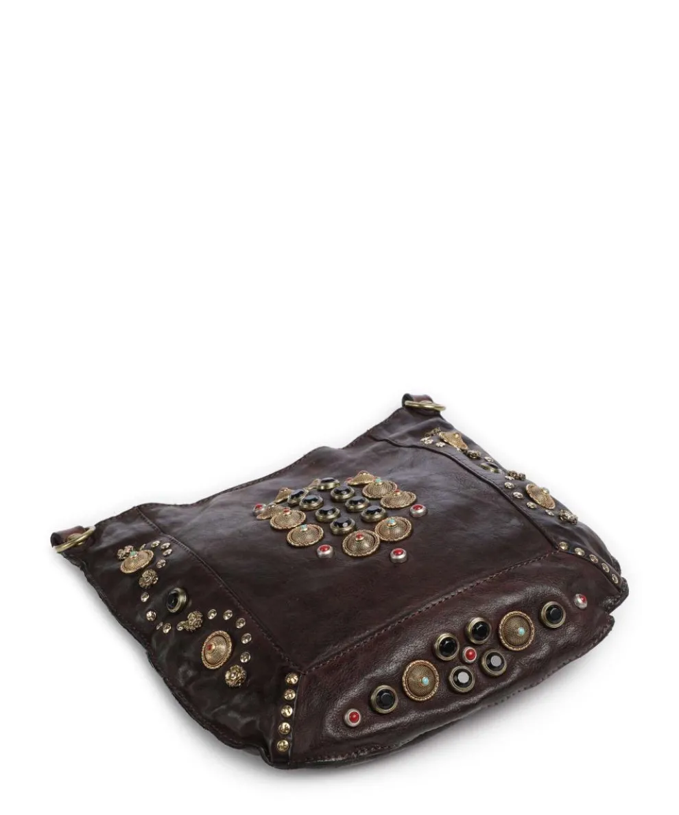 Crossbody bag fine grain cow leather dark brown