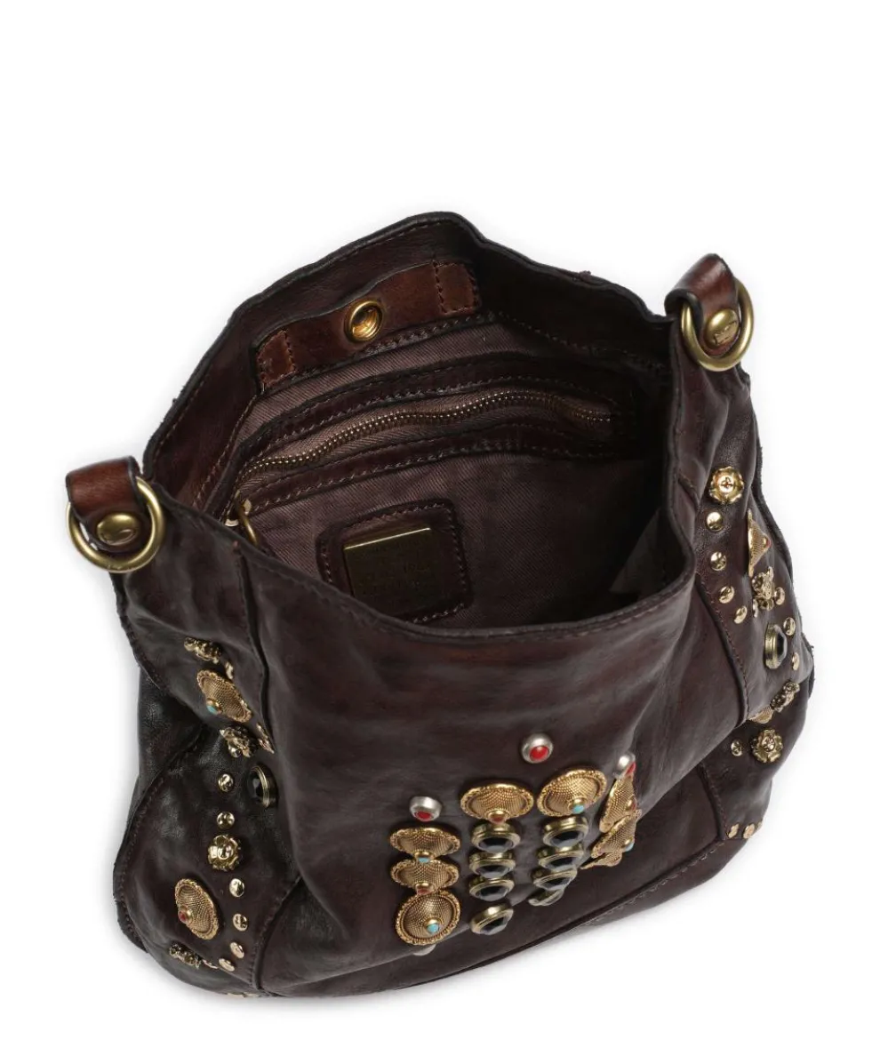 Crossbody bag fine grain cow leather dark brown