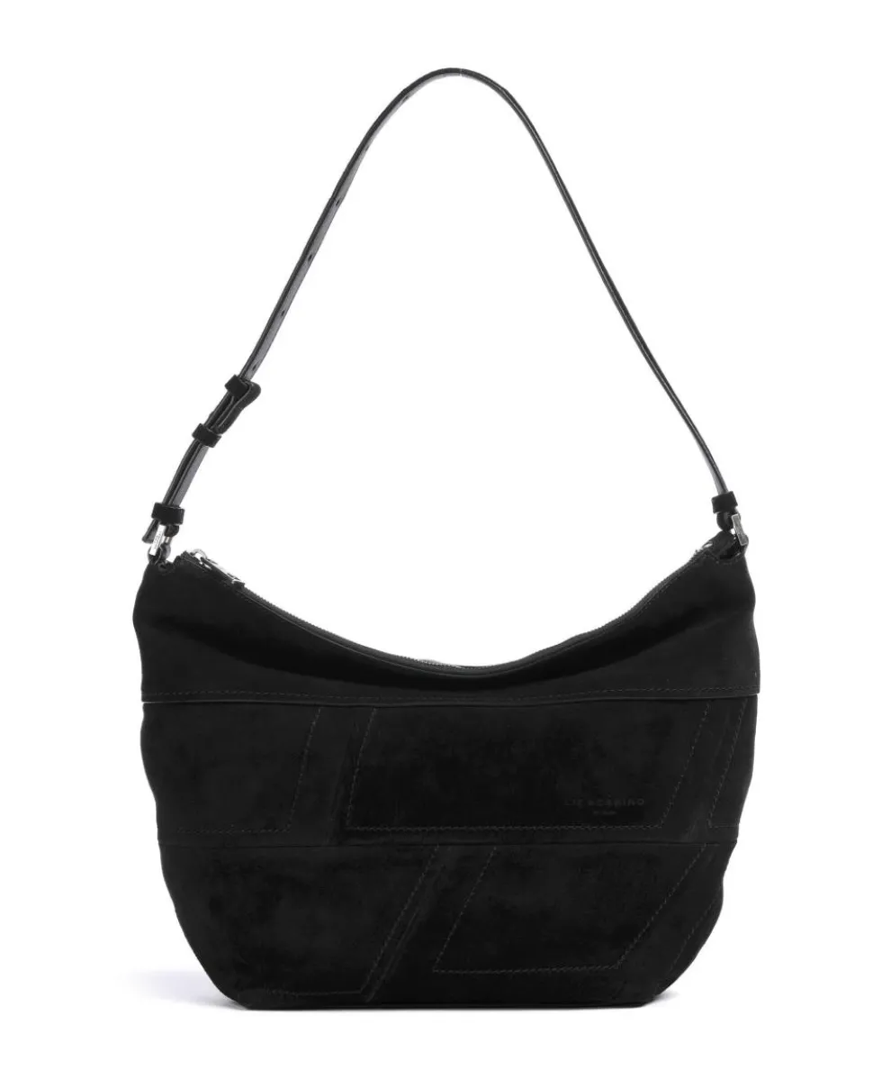 Edda Promo Suede M Hobo bag brushed leather, fine grain leather black