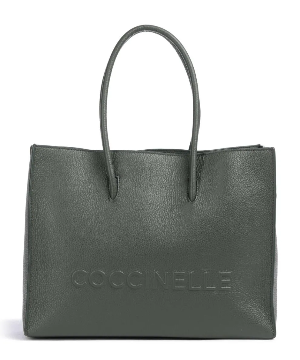 Myrtha Maxi Logo Tote bag grained leather dark green
