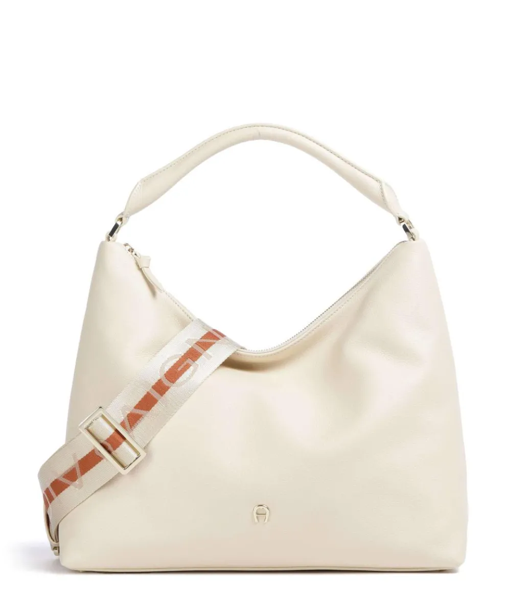 Zita M Hobo bag grained cow leather cream