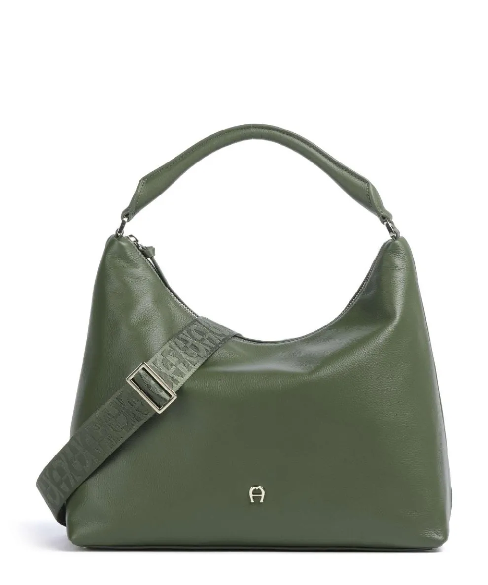 Zita M Hobo bag grained cow leather dark green